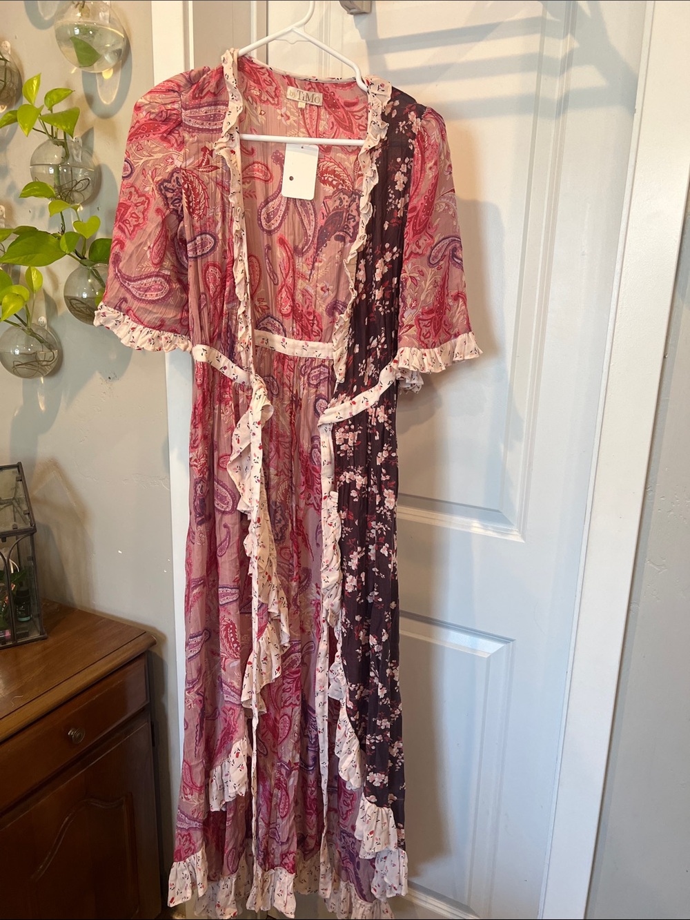 Mixed Paisley & Floral Ruffle Maxi Dress - Pink/Plum